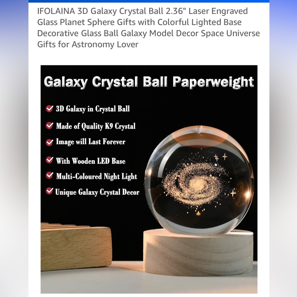 Galaxy Crystal Ball Paperweight with LED Base